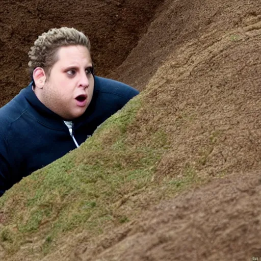 Image similar to jonah hill stuck inside of a hill