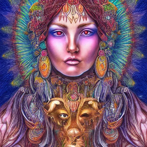 Image similar to Colored pencil art, Goddess Gaia, highly detailed, artstation, MasterPiece, Award-Winning, Caran d'Ache Luminance