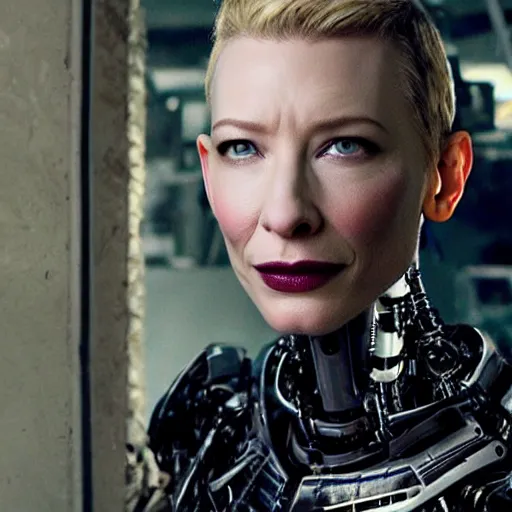 Image similar to mechanical war cyborg cate blanchett