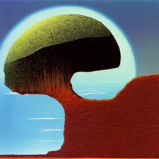 Prompt: a tree growing from a crystal rock floating in space, by roger dean