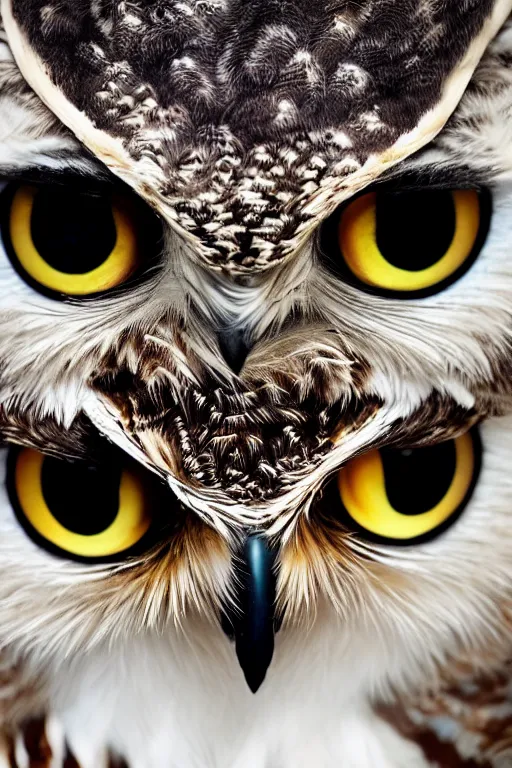 Image similar to photo of an owl with cat ears and muzzle, feathers, wings, cute cat eyes, night, epic, realism, 8K, detailed, high quality, photo, photorealism