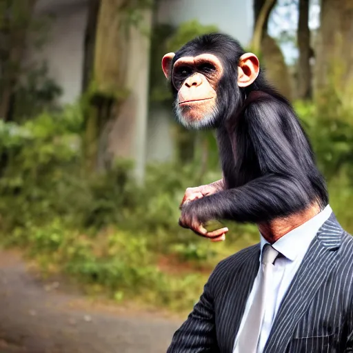 Image similar to chimpanzee wearing a suit and tie, ready for a meeting