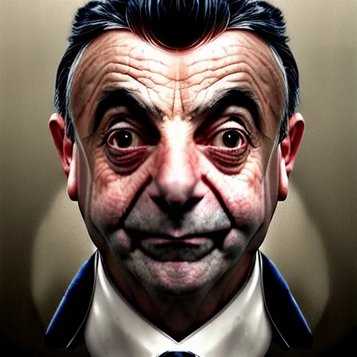 Image similar to hyperrealistic mixed media high resolution painting of (Rowan Atkinson) disguised as !!Batman!!, stunning 3d render inspired art by Jamie Salmon and István Sándorfi and Greg Rutkowski, perfect facial symmetry, dim volumetric lighting, 8k octane beautifully detailed render, full body shot, post-processing, extremely hyper-detailed, intricate, epic composition, highly detailed attributes, highly detailed atmosphere, cinematic lighting, masterpiece, trending on artstation, very very detailed, masterpiece, stunning, flawless completion, lifelike texture, perfection,