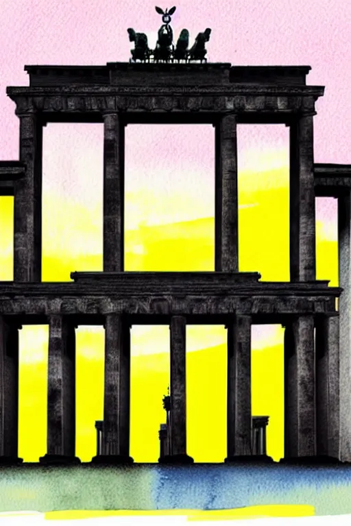 Prompt: minimalist watercolor art of brandenburg gate at sunset, illustration, vector art