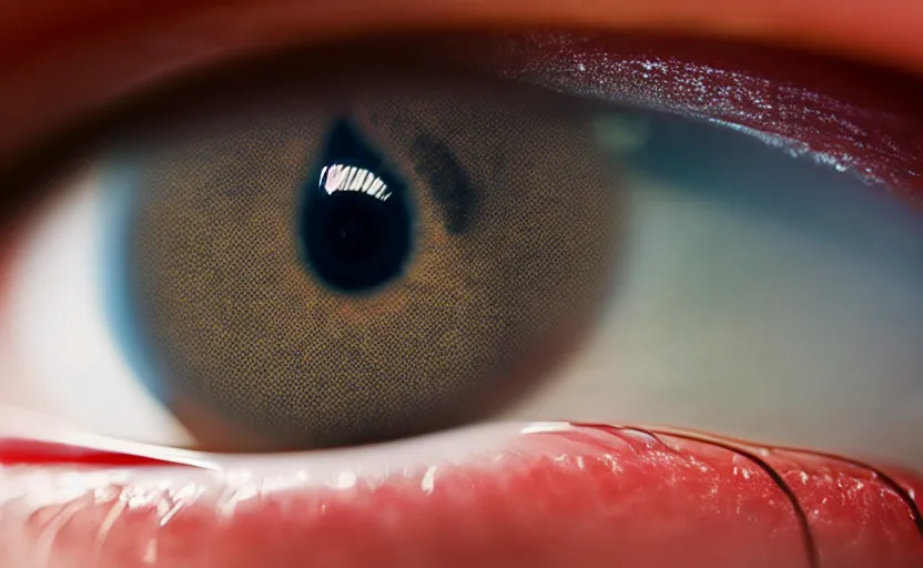 Image similar to movie still of a macro shot of an human eye, highly detailed, 8 k, highly detailed, photorealistic