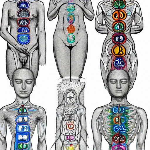 Image similar to a sketch of the chakras of the human body.