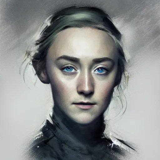 Image similar to portrait of actress saoirse ronan, colourised, face portrait, epic, tragic, military art, fantasy, dieselpunk, hd shot, digital portrait, beautiful, artstation, comic style, by artgerm, guy denning, jakub rozalski, magali villeneuve and charlie bowater