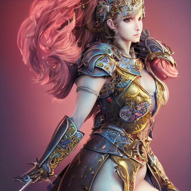 Image similar to studio portrait of lawful good colorful female holy knight paladin as absurdly beautiful, elegant, young sensual gravure idol, ultrafine hyperrealistic detailed face illustration by kim jung gi, irakli nadar, intricate linework, sharp focus, bright colors, matte, octopath traveler, final fantasy, unreal engine highly rendered, global illumination, radiant light, intricate environment