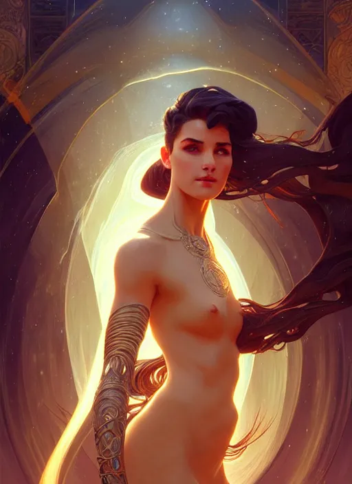 Image similar to a beautiful cinematic female sand goddess, galatic shamen with Quantum energy fantasy, fantasy magic, undercut hairstyle, dark light night, intricate, elegant, sharp focus, illustration, highly detailed, digital painting, concept art, matte, art by WLOP and Artgerm and Greg Rutkowski and Alphonse Mucha, masterpiece