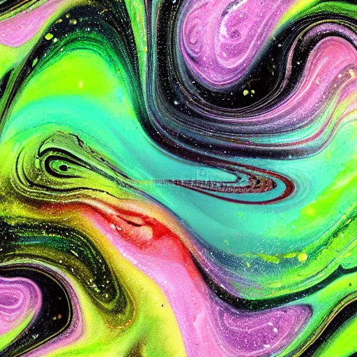 Image similar to beautiful liquid marble texture with oil bubbles and twirls. harmonic black and green tones coloured galaxy abstraction. ultradetailed realistic art