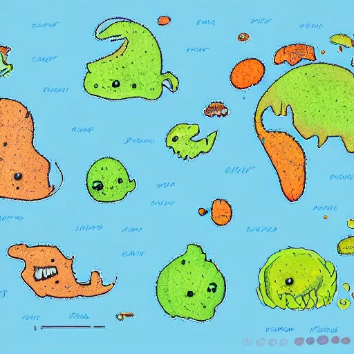 Prompt: a cartography of squishy monster continents