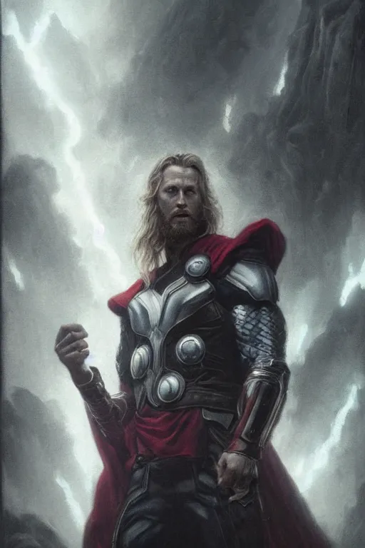 Image similar to realistic portrait beautiful concept art of avengers movie scene when thor mutate into odin. horror, created by gustave dore and greg rutkowski, high detailed, smooth draw, synthwave neon retro, intricate, realistic proportions, dramatic lighting, trending on artstation.