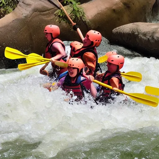 Prompt: Trixie Mattel white water rafting