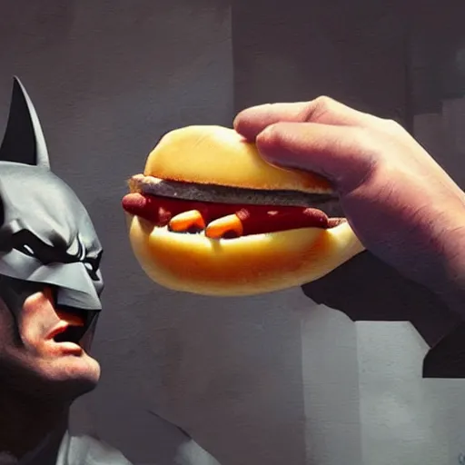 Prompt: batman eating a hotdog,digital art,ultra detailed,realistic, art by greg rutkowski,unreal engine 5,ray tracing,rtx