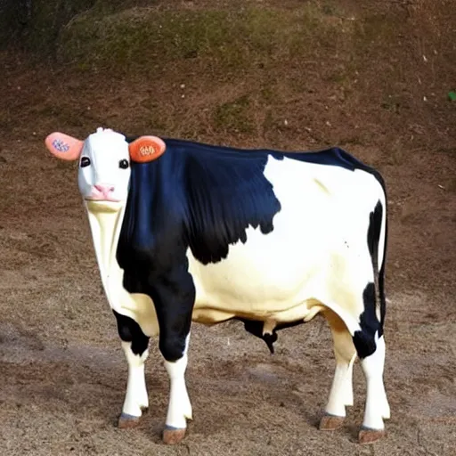 Prompt: a cow with a cat on its head