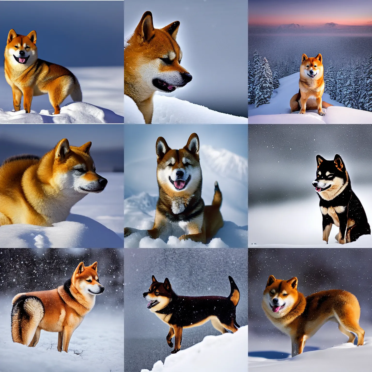 Prompt: award winning wildlife portrait photography, shiba inu on a snowy mountain, surrounded by snow, wildlife photography by Paul Nicklen