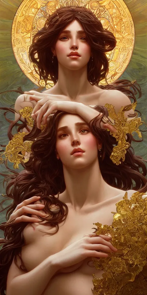 Image similar to Aphrodite, intricate, highly detailed, digital painting, artstation, concept art, smooth, sharp focus, illustration, Unreal Engine 5, 8K, art by artgerm and greg rutkowski and alphonse mucha