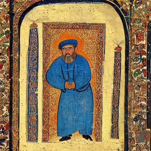 Prompt: 1 5 th century painting depicting haji bektash, located in hajibektash complex