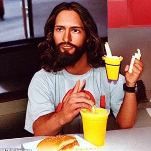 Image similar to Jesus on his lunch break at McDonald’s