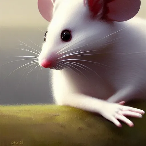 Image similar to animated white mouse with big ears portrait, dramatic light, lake background, 2 0 0 mm focal length, painted by stanley lau, painted by greg rutkowski, painted by stanley artgerm, digital art, trending on artstation