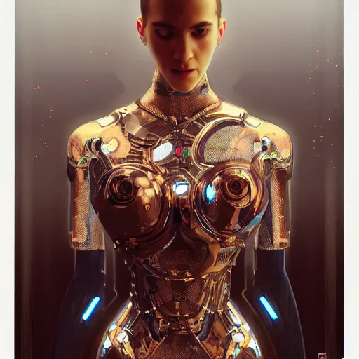 Prompt: The most advanced humanoid robot, Ex Machina (2014), Detroit Become Human (2018), intricate, highly detailed, digital painting, artstation, concept art, sharp focus, cinematic lighting, illustration, art by artgerm and greg rutkowski, alphonse mucha, cgsociety