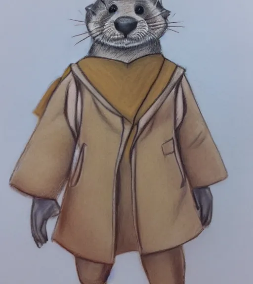 Prompt: master furry artist pastel pencil drawing full body portrait character study of the anthro male anthropomorphic otter fursona animal person wearing royal robes