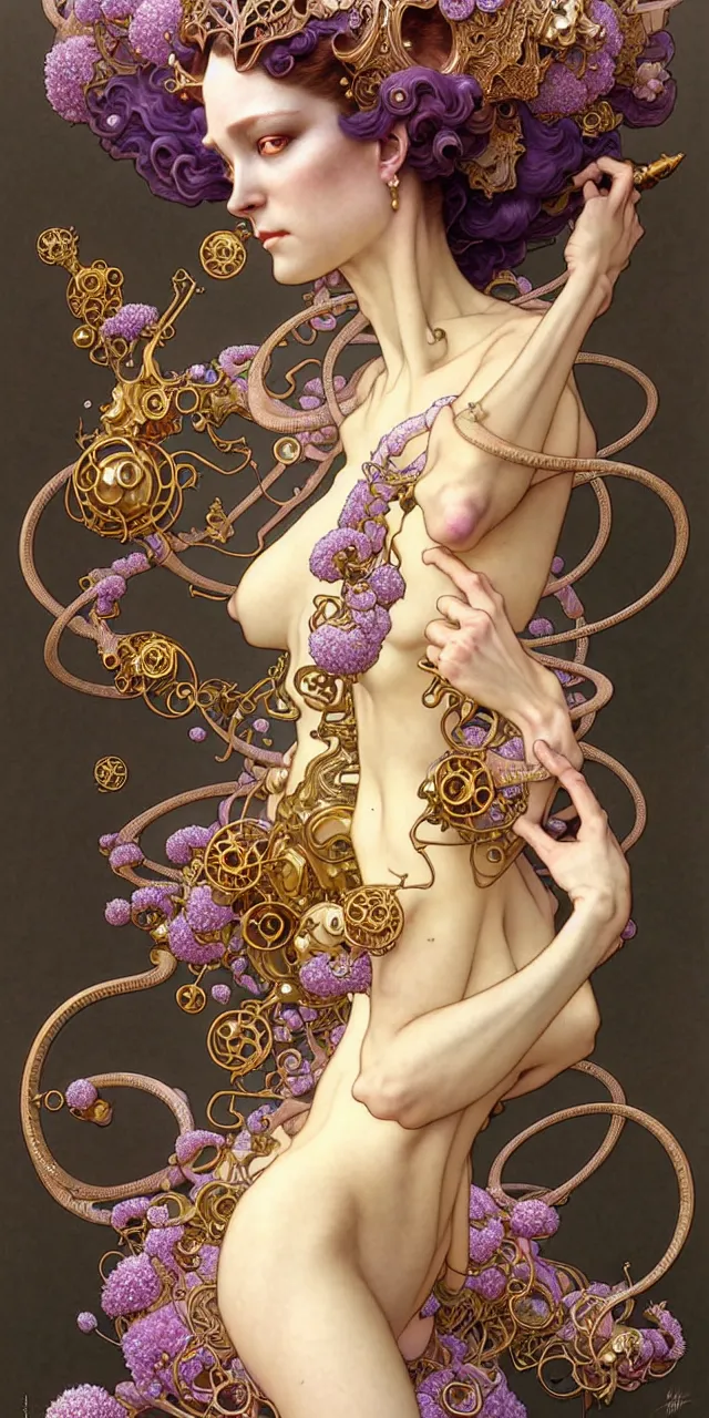 Image similar to beautiful princess art nouveau fantasy character portrait, ultra realistic, intricate details, the fifth element artifacts, highly detailed by peter mohrbacher, hajime sorayama, wayne barlowe, boris vallejo, aaron horkey, gaston bussiere, craig mullins alphonse mucha, art nouveau curves and spirals, flowers pearls jewels goldchains scattered