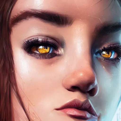 Prompt: portrait of chloe from detroit by artgerm, close up, portrait, cinematic, elegant, artstation, intricate, highly detailed, digital painting, artstation, concept art, sharp focus, illustration, cyberpunk, cgsociety, 8 k