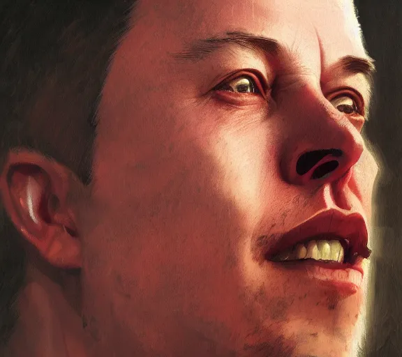 Prompt: a hyper-detailed portrait of Elon Musk by Craig Mullins; oil on canvas; trending on artstation; 90mm; f/1.4