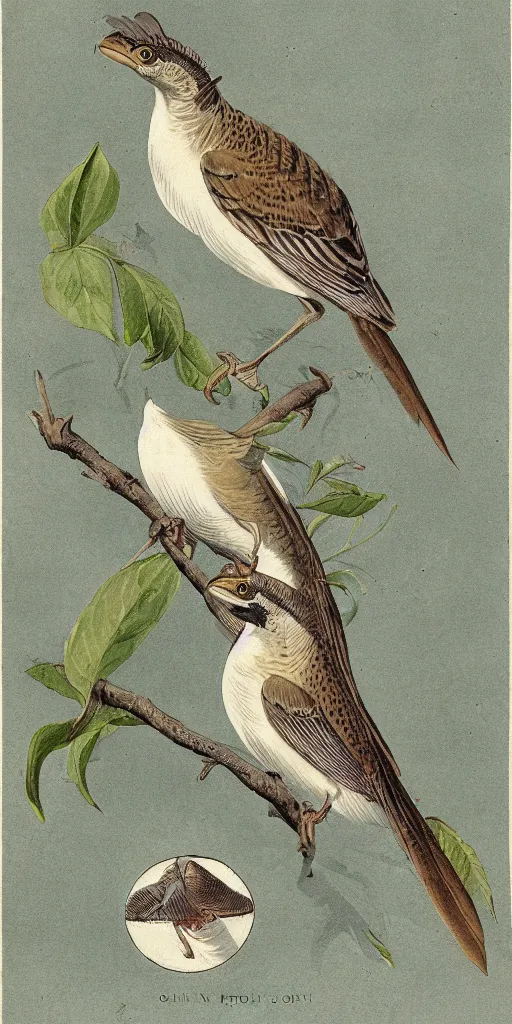 Prompt: field guide illustration of a dragon sparrow by john audubon