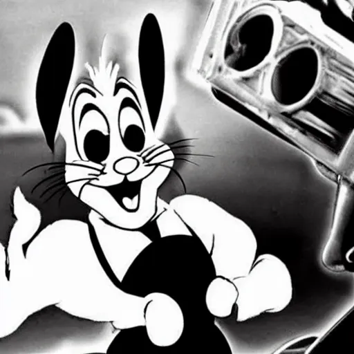 Prompt: bugs bunny in 1 9 3 0 s film noir movie, black and white