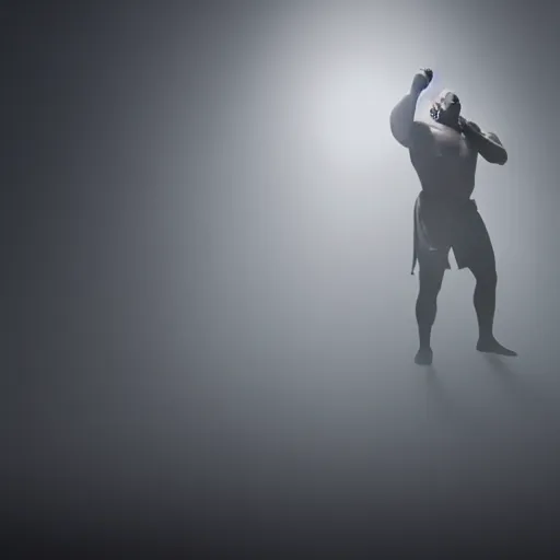 Image similar to a still of mike tyson, cinematic, 4 k, god rays through fog