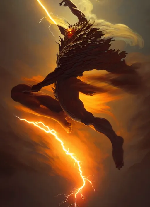 Prompt: an monstrous air elemental throwing a lightning bolt, intricate, brutal, highly detailed, digital painting, artstation, concept art, smooth, sharp focus, illustration, art by artgerm and greg rutkowski and alphonse mucha, 8 k