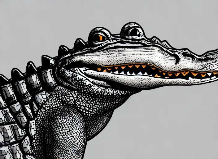 Prompt: an alligator wearing a vest, digital art, photorealistic