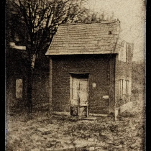 Prompt: First photograph ever taken, film grain, highly blurry, cinematic, 19th-century, old photography, dramatic