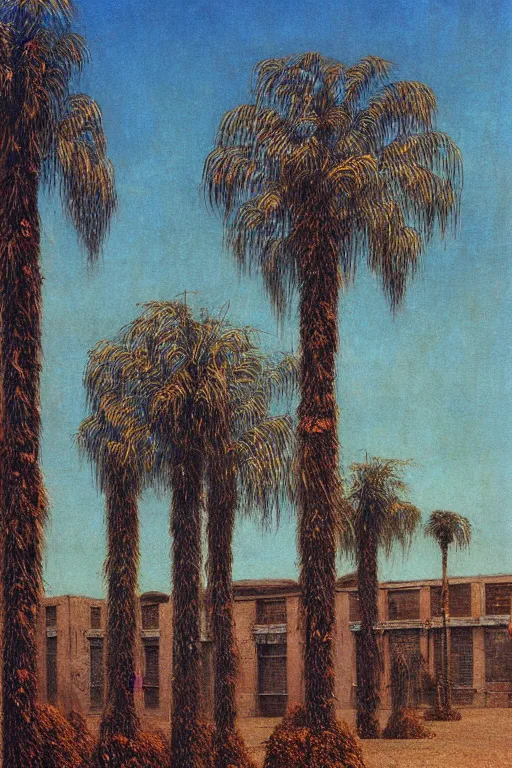 Prompt: southern california palm trees! empty parking lot painted by beksinski