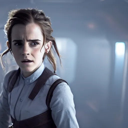 Prompt: Movie still of Emma Watson infected with protomolecule in The Expanse