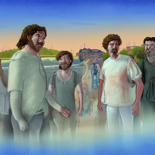 Image similar to back to the summer of the seven hills of lisbon, concept art, pastel soft colors, in the style of danny mcbride, knyazev konstantin