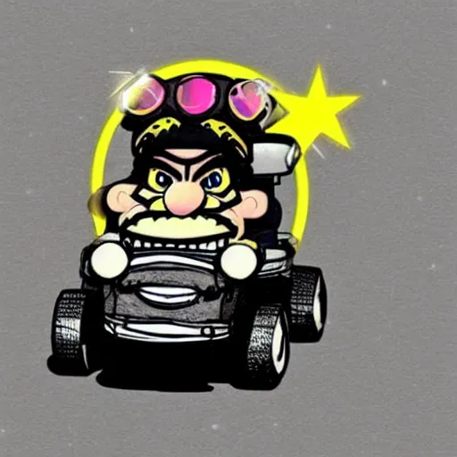 Prompt: wario driving a golf cart on the moon