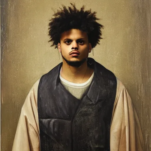 Image similar to a portrait painting of smokepurpp by giovanni bellini