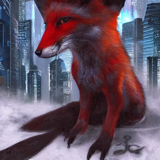 Image similar to full - length portrait of cyberpunk fox