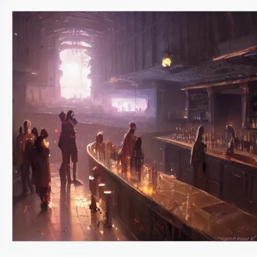 Image similar to the bar at the end of time by greg rutkowski