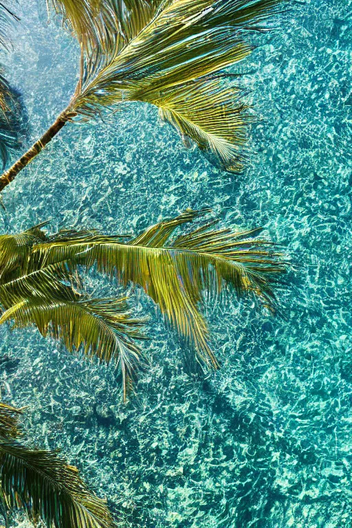Image similar to photograph of palm leaning over crystal clear water