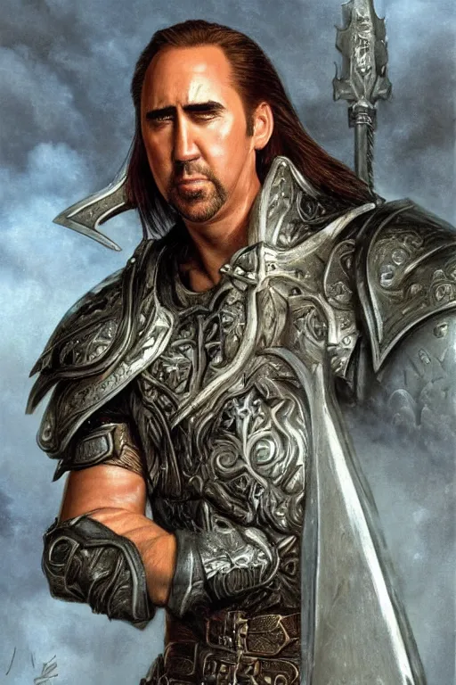 Prompt: !dream Nicholas Cage as a paladin, detailed fantasy art by Gerald Brom