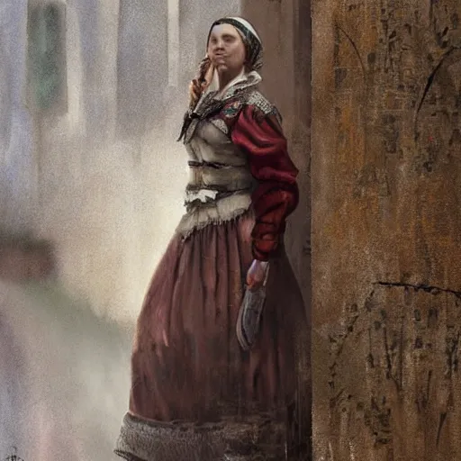 Prompt: Latvian girl in traditional clothes, Riga,highly detailed, matte painting, greg rutkowski