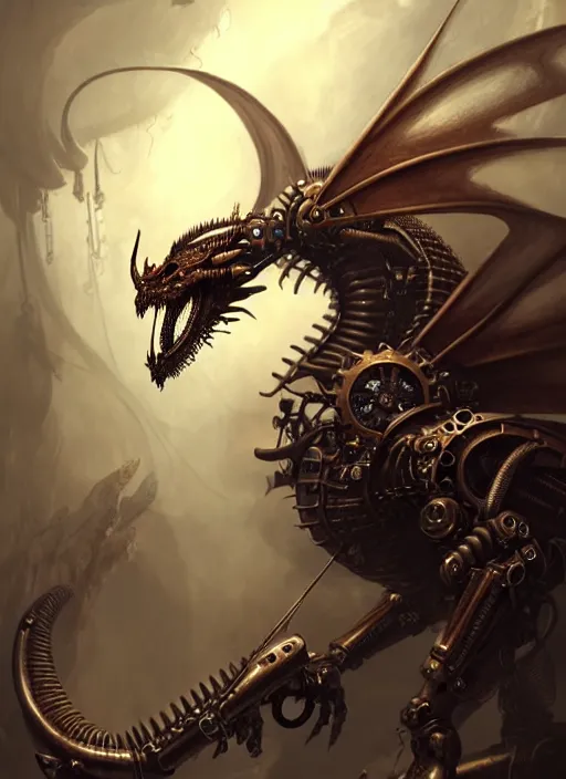 Prompt: a steampunk male anthromorphic cyborg dragon with wings, diffuse lighting, fantasy, intricate, elegant, highly detailed, lifelike, photorealistic, digital painting, artstation, illustration, concept art, smooth, sharp focus, art by john collier and albert aublet and krenz cushart and artem demura