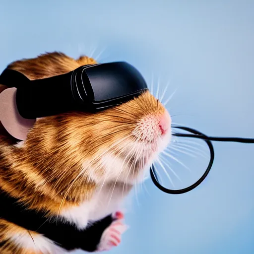 Image similar to pet hamster posing wearing a vr headset dramatic lighting studio lighting