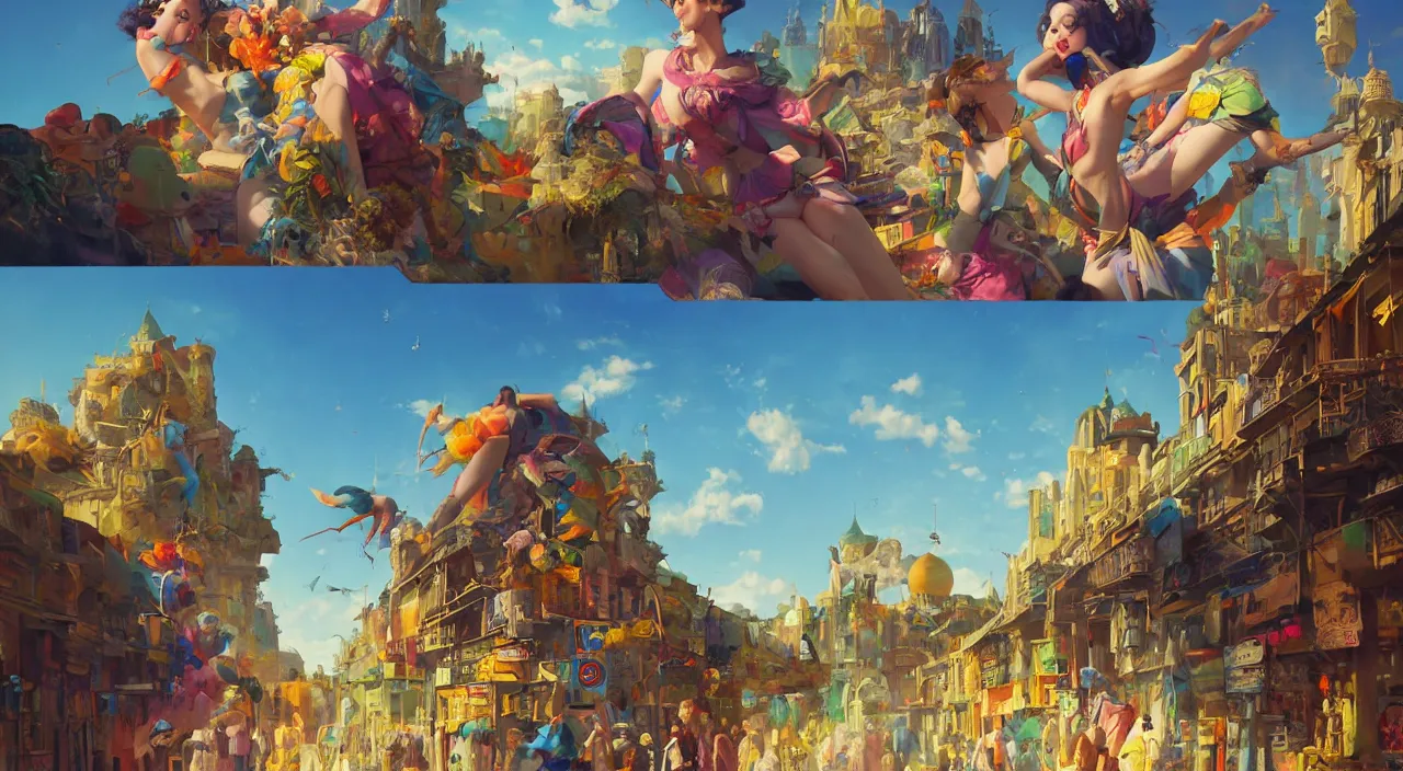 Image similar to bazaar zouk oriantal multicolorful sky shine place mosquet painting, sunny day, matte painting, bold shapes, hard edges, street art, trending on artstation, by huang guangjian and gil elvgren and sachin teng