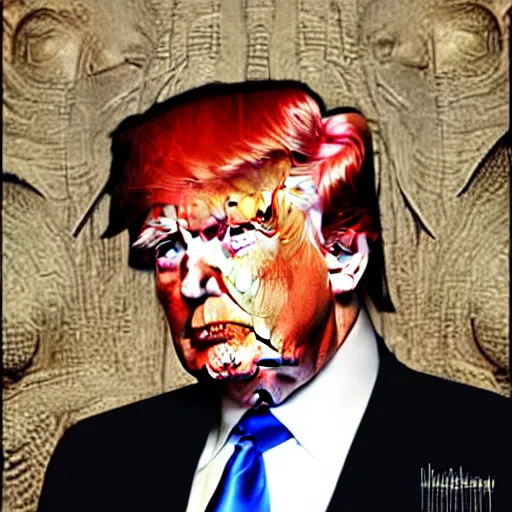 Prompt: donald trump red hair by hr giger