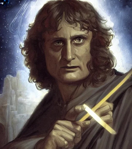 Image similar to a portrait of isaac newton as a jedi knight by cedric peyravernay and marc silvestri